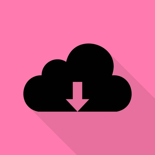 Sinal de tecnologia de nuvem. Ícone preto com estilo plano sombra caminho no fundo rosa . — Vetor de Stock