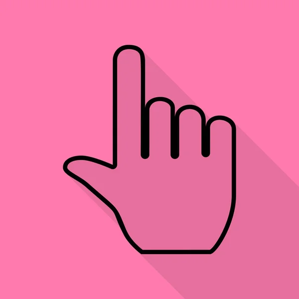 Χέρι πινακίδα εικονογράφηση. Μαύρο εικονίδιο με επίπεδη στυλ σκιάς διαδρομή σε ροζ φόντο. — Διανυσματικό Αρχείο