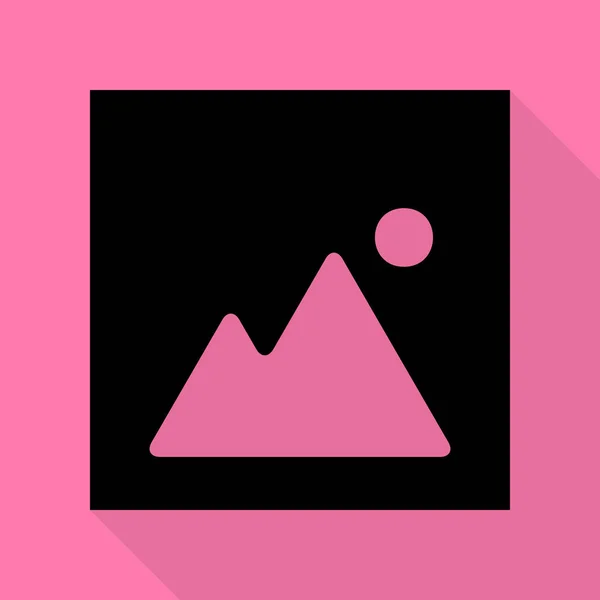 Ilustración del signo de imagen. Icono negro con camino de sombra de estilo plano sobre fondo rosa . — Vector de stock