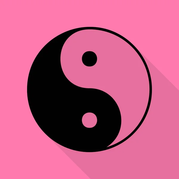 Ying Yang símbolo de armonía y equilibrio. Icono negro con camino de sombra de estilo plano sobre fondo rosa . — Archivo Imágenes Vectoriales