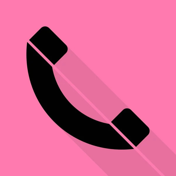 Ilustração do sinal do telefone. Ícone preto com estilo plano sombra caminho no fundo rosa . — Vetor de Stock