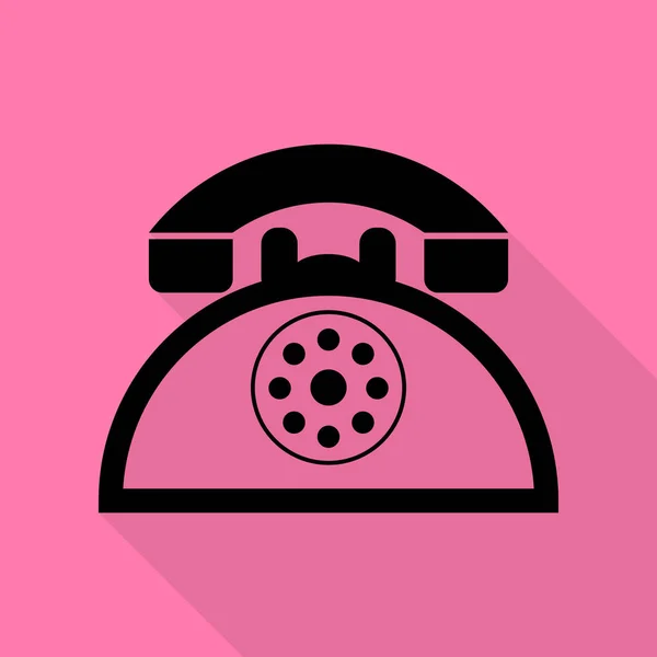 复古电话标志。与平面样式阴影路径在粉红色的背景上的黑色图标. — 图库矢量图片
