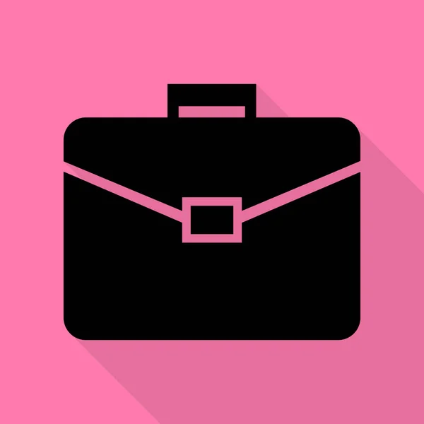 Briefcase sign illustration. Black icon with flat style shadow path on pink background. — Stock Vector