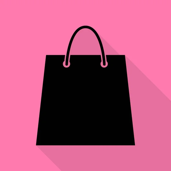 Ilustração saco de compras. Ícone preto com estilo plano sombra caminho no fundo rosa . — Vetor de Stock