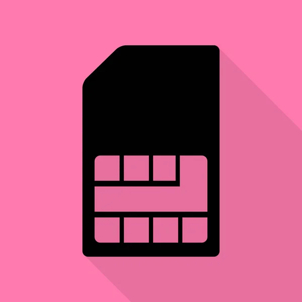 Tanda Sim Card. Ikon hitam dengan tapak bayangan gaya datar pada latar belakang pink . - Stok Vektor