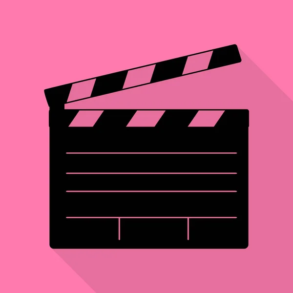 Filmklapptafel-Kinoschild. schwarzes Symbol mit flachem Schattenpfad auf rosa Hintergrund. — Stockvektor