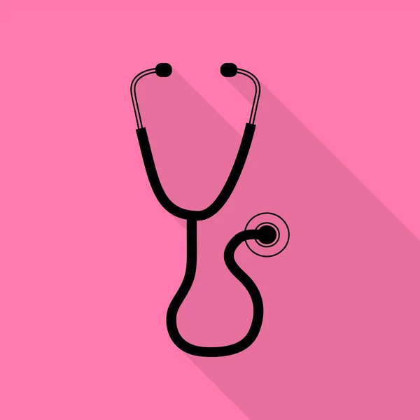 Stethoscope sign illustration. Black icon with flat style shadow path on pink background. — Stock Vector