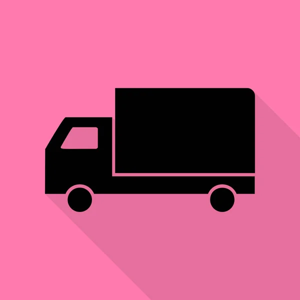 Signo de entrega ilustración. Icono negro con camino de sombra de estilo plano sobre fondo rosa . — Vector de stock