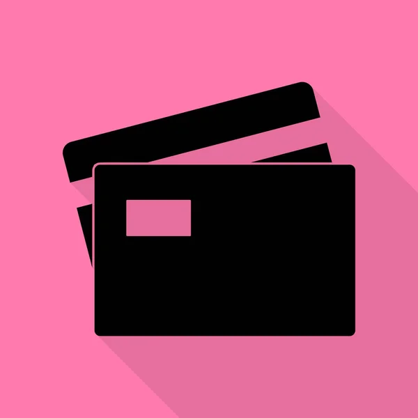 Signo de tarjeta de crédito. Icono negro con camino de sombra de estilo plano sobre fondo rosa . — Vector de stock