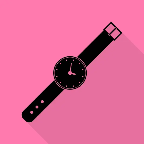 Signo de reloj ilustración. Icono negro con camino de sombra de estilo plano sobre fondo rosa . — Archivo Imágenes Vectoriales