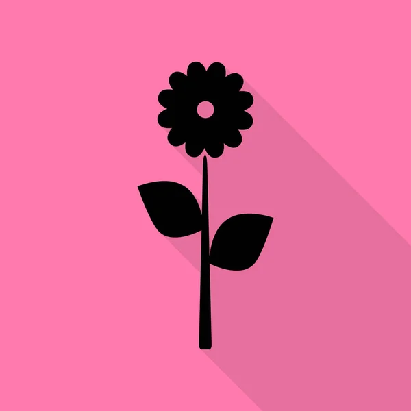 Flor ilustração signo. Ícone preto com estilo plano sombra caminho no fundo rosa . — Vetor de Stock