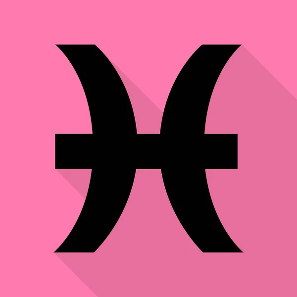 Ilustración signo de Piscis. Icono negro con camino de sombra de estilo plano sobre fondo rosa . — Vector de stock