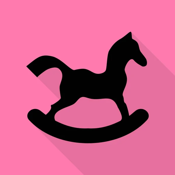 Horse toy sign. Black icon with flat style shadow path on pink background. — Stock Vector