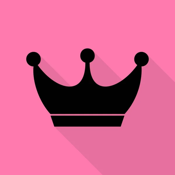 Κορώνα βασιλιάδων σύμβολο. Μαύρο εικονίδιο με επίπεδη στυλ σκιάς διαδρομή σε ροζ φόντο. — Διανυσματικό Αρχείο