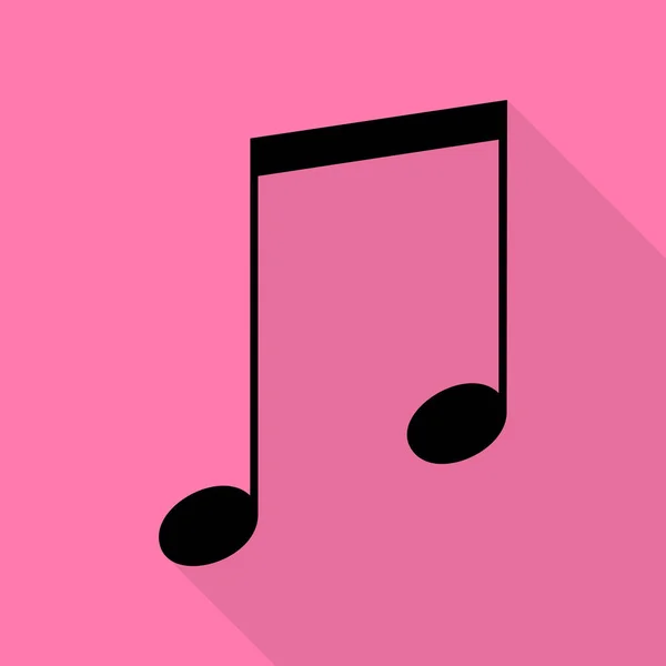 Music sign illustration. Black icon with flat style shadow path on pink background. — Stock Vector