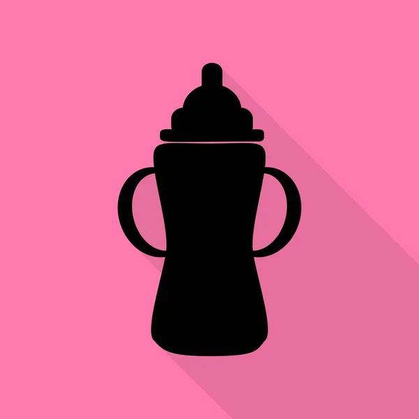 ベビーサイン ボトル。ピンクの背景にフラット スタイル シャドウ パスと黒のアイコン. — ストックベクタ