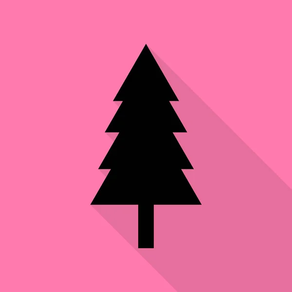 Nowy rok znak drzewa. Czarna ikona z ścieżkę cień płaski na różowym tle. — Wektor stockowy