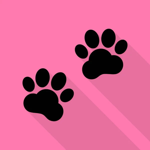 Panneau des traces d'animaux. Icône noire avec chemin d'ombre de style plat sur fond rose . — Image vectorielle