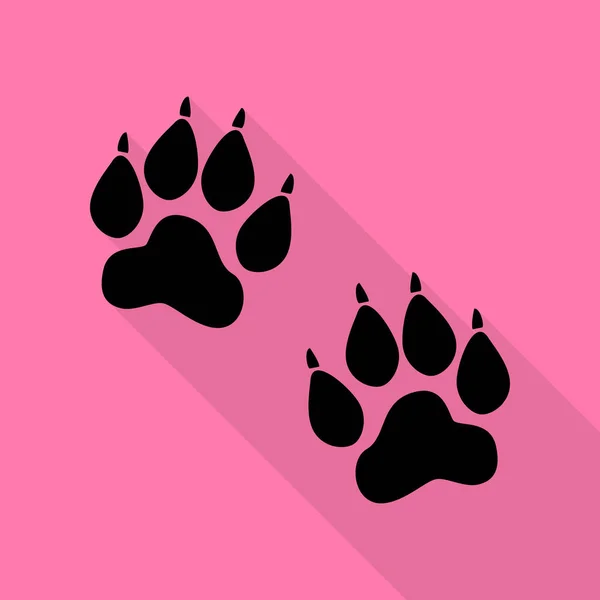 Panneau des traces d'animaux. Icône noire avec chemin d'ombre de style plat sur fond rose . — Image vectorielle