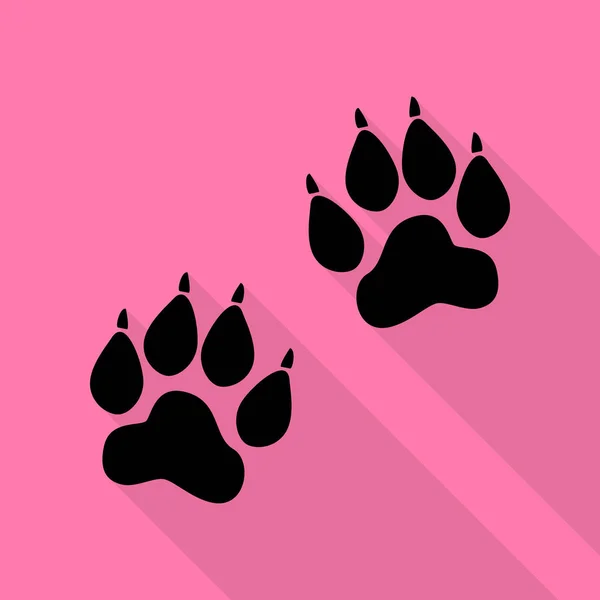 Segnale tracce animali. Icona nera con percorso ombra in stile piatto su sfondo rosa . — Vettoriale Stock