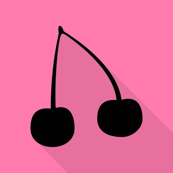 Kirschzeichen-Illustration. schwarzes Symbol mit flachem Schattenpfad auf rosa Hintergrund. — Stockvektor