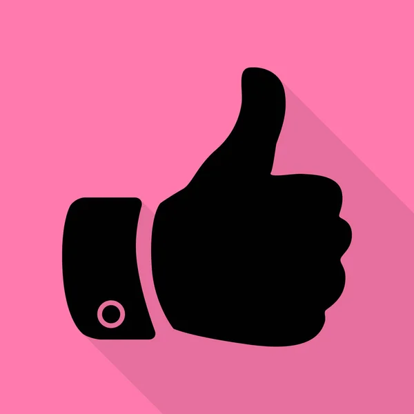 Χέρι πινακίδα εικονογράφηση. Μαύρο εικονίδιο με επίπεδη στυλ σκιάς διαδρομή σε ροζ φόντο. — Διανυσματικό Αρχείο