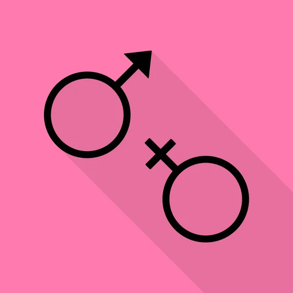 Segno simbolo sessuale. Icona nera con percorso ombra in stile piatto su sfondo rosa . — Vettoriale Stock