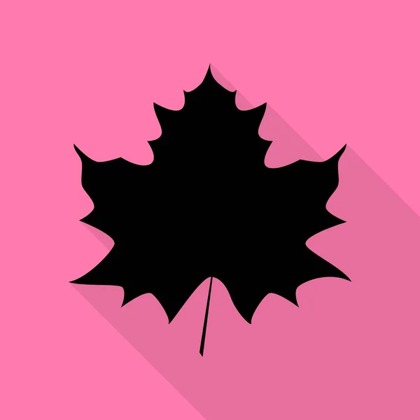 Ahornblatt-Zeichen. schwarzes Symbol mit flachem Schattenpfad auf rosa Hintergrund. — Stockvektor