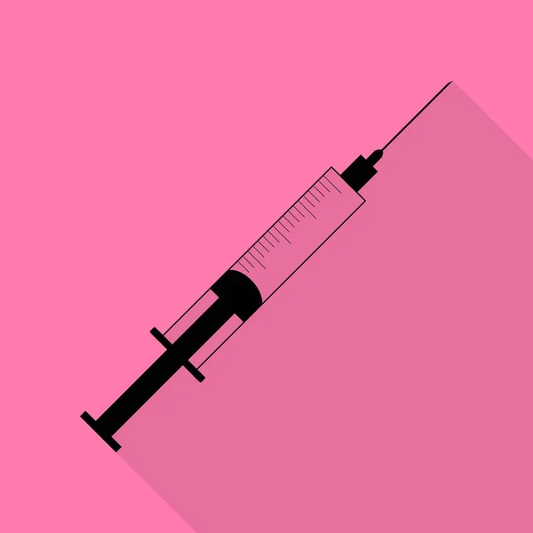 Illustration du panneau de seringue. Icône noire avec chemin d'ombre de style plat sur fond rose . — Image vectorielle