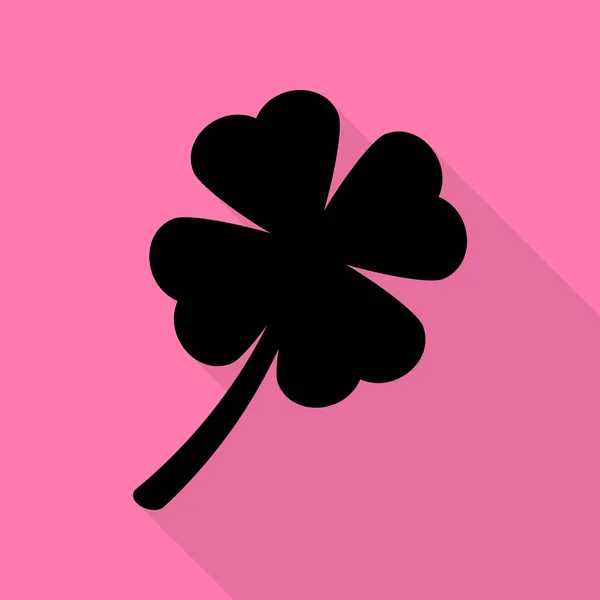 잎 클로버 기호입니다. 평면 스타일 핑크 배경에 그림자 경로와 블랙 아이콘. — 스톡 벡터