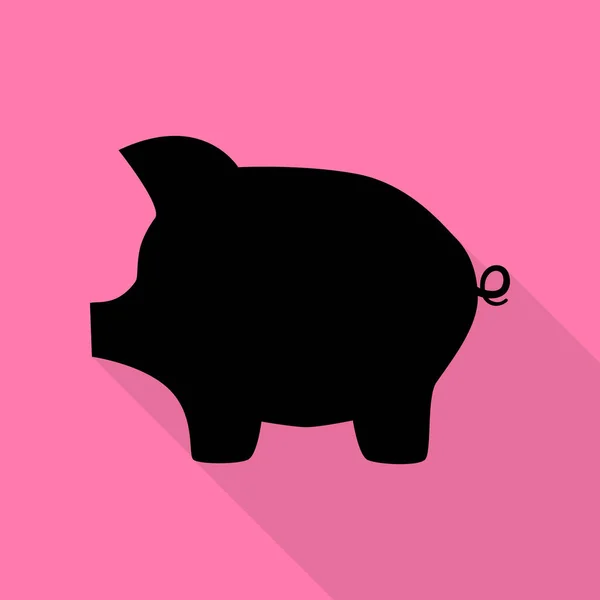 Cartello della banca del maiale. Icona nera con percorso ombra in stile piatto su sfondo rosa . — Vettoriale Stock