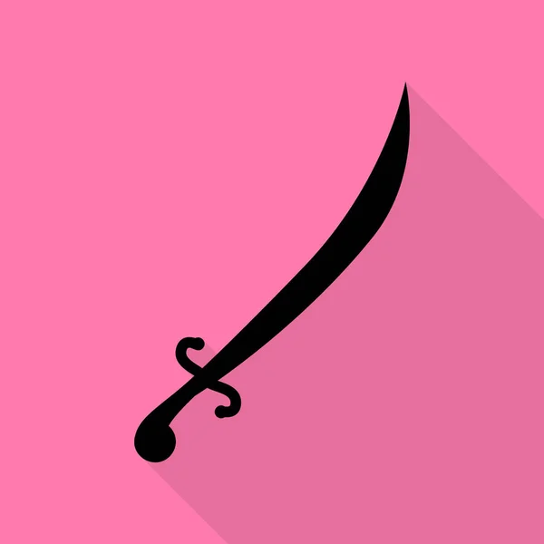 Ilustracja znak miecz. Czarna ikona z ścieżkę cień płaski na różowym tle. — Wektor stockowy