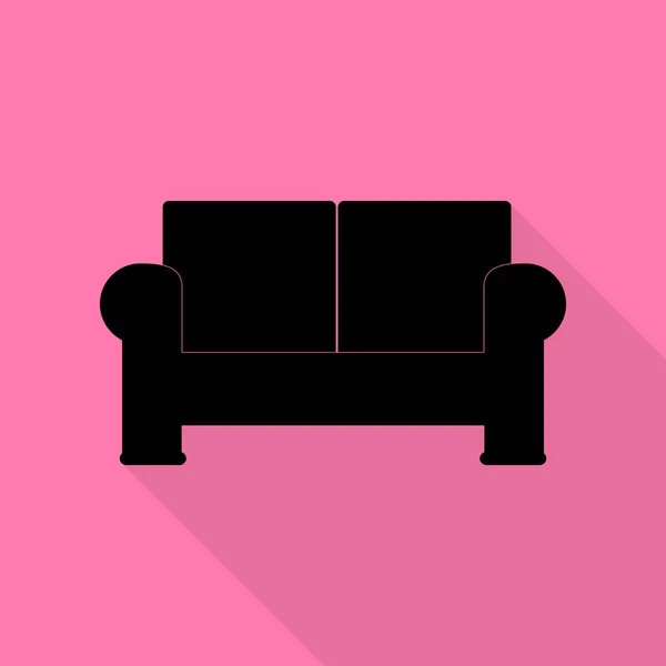 Καναπές σύμβολο εικονογράφηση. Μαύρο εικονίδιο με επίπεδη στυλ σκιάς διαδρομή σε ροζ φόντο. — Διανυσματικό Αρχείο