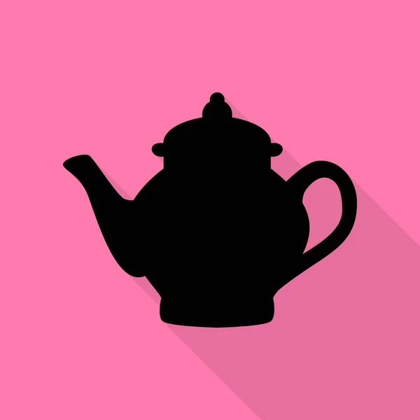 Tea maker sign. Black icon with flat style shadow path on pink background. — Stock Vector