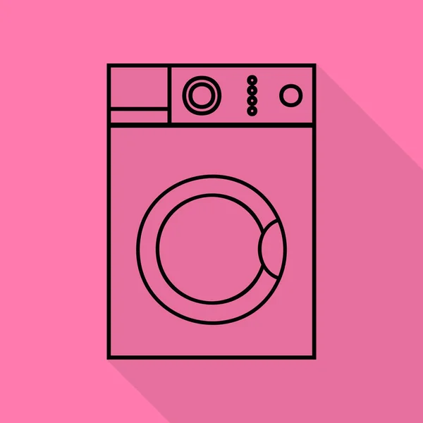 Wasmachine teken. Zwarte pictogram met vlakke stijl schaduw pad op roze achtergrond. — Stockvector