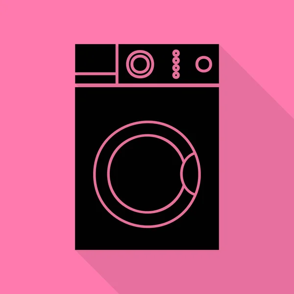 Señal de lavadora. Icono negro con camino de sombra de estilo plano sobre fondo rosa . — Vector de stock