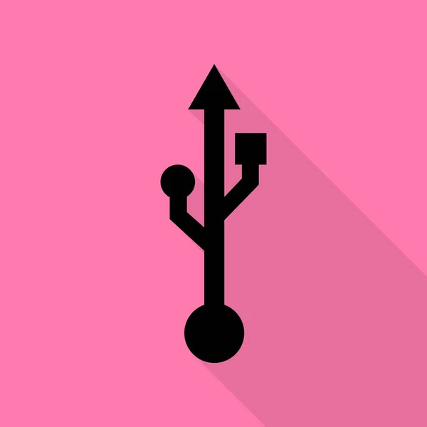 Ilustración de signos USB. Icono negro con camino de sombra de estilo plano sobre fondo rosa . — Vector de stock