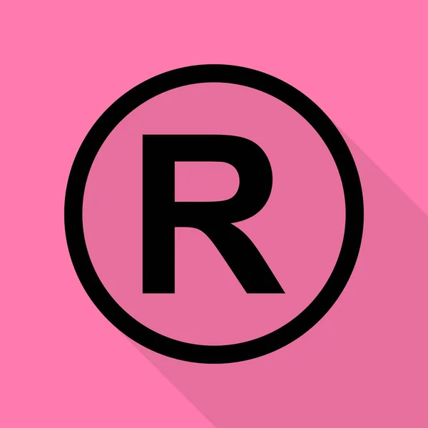 Registrerat varumärke tecken. Svart ikon med platt stil skugga sökväg på rosa bakgrund. — Stock vektor