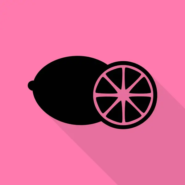 レモン果実の標識です。ピンクの背景にフラット スタイル シャドウ パスと黒のアイコン. — ストックベクタ
