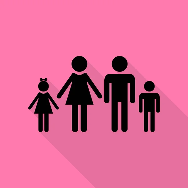 Familienzeichen-Illustration. schwarzes Symbol mit flachem Schattenpfad auf rosa Hintergrund. — Stockvektor