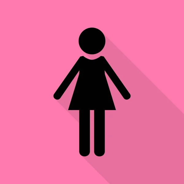 Donna segno illustrazione. Icona nera con percorso ombra in stile piatto su sfondo rosa . — Vettoriale Stock