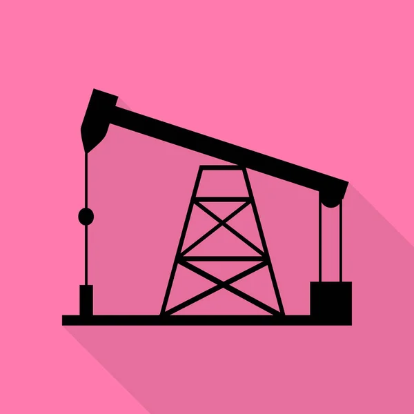 石油钻井的钻井平台标志。与平面样式阴影路径在粉红色的背景上的黑色图标. — 图库矢量图片