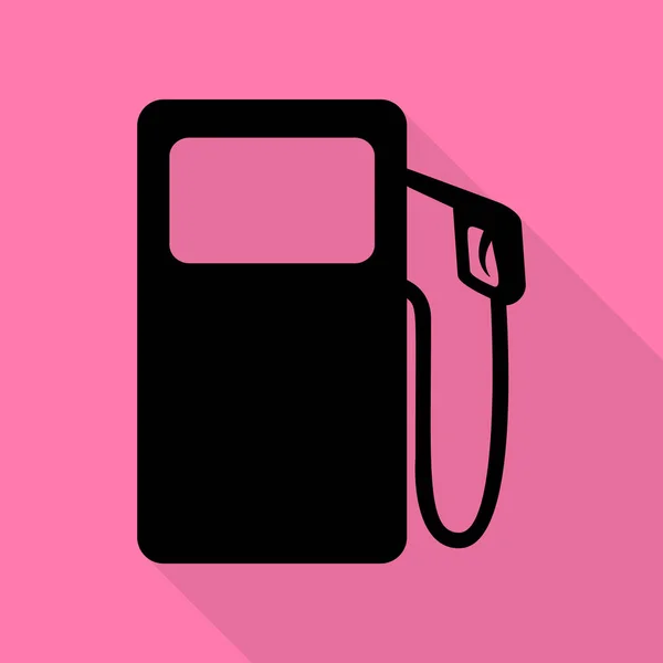 Gas pomp teken. Zwarte pictogram met vlakke stijl schaduw pad op roze achtergrond. — Stockvector