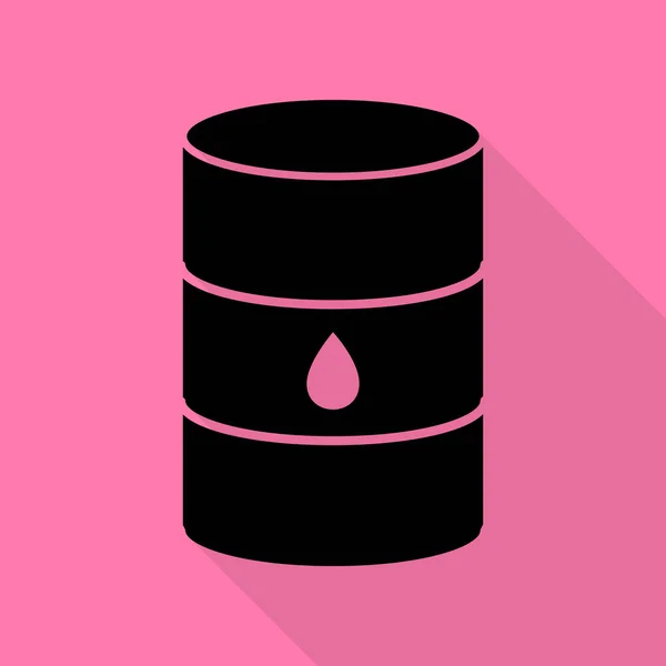Segno del barile di petrolio. Icona nera con percorso ombra in stile piatto su sfondo rosa . — Vettoriale Stock