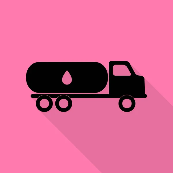 Transporte de coches Signo de aceite. Icono negro con camino de sombra de estilo plano sobre fondo rosa . — Archivo Imágenes Vectoriales