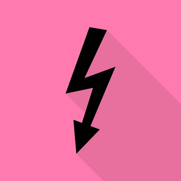 高電圧危険サイン。ピンクの背景にフラット スタイル シャドウ パスと黒のアイコン. — ストックベクタ