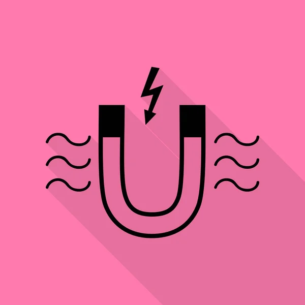 Magneet met magnetische kracht indicatie. Zwarte pictogram met vlakke stijl schaduw pad op roze achtergrond. — Stockvector