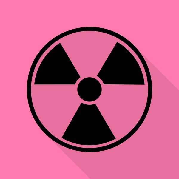 Radiation Round sign. Black icon with flat style shadow path on pink background. — Stock Vector