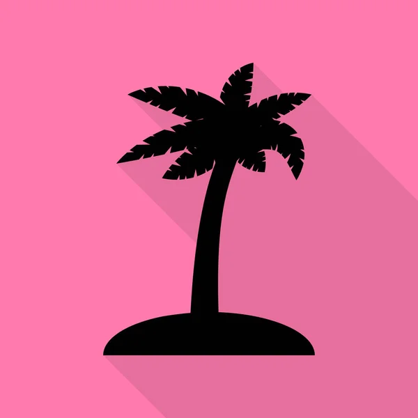 Знак кокосовой пальмы. Черный значок с плоской тенью пути на розовом фоне . — стоковый вектор