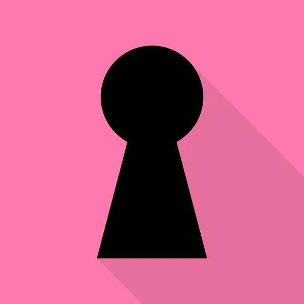 Schlüssellochschildillustration. schwarzes Symbol mit flachem Schattenpfad auf rosa Hintergrund. — Stockvektor